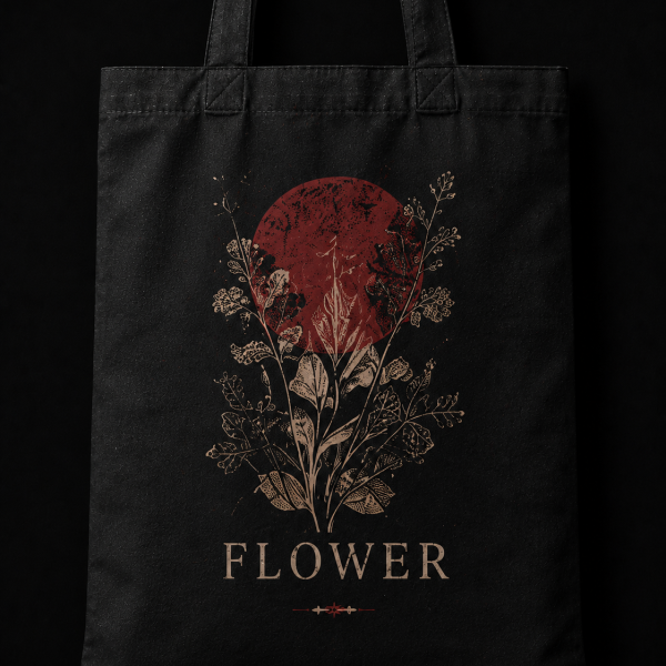 توت‌بگ مشکی Flower با طرح هنری گل‌های گیاهی و ماه سرخ