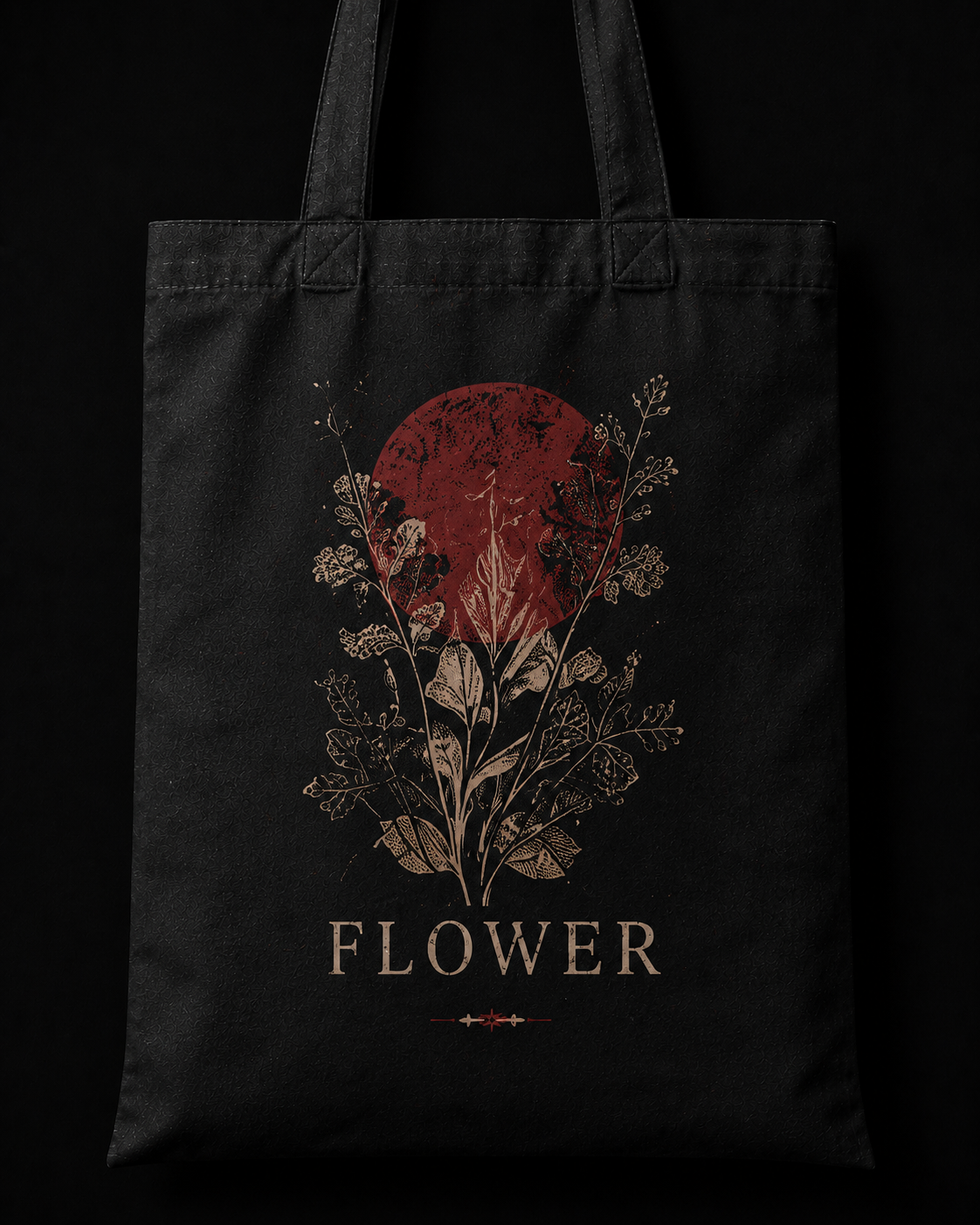 توتبگ مشکی Flower با طراحی هنری گل و ماه سرخ توتبگ مشکی Flower با طرح هنری گلهای گیاهی و ماه سرخ